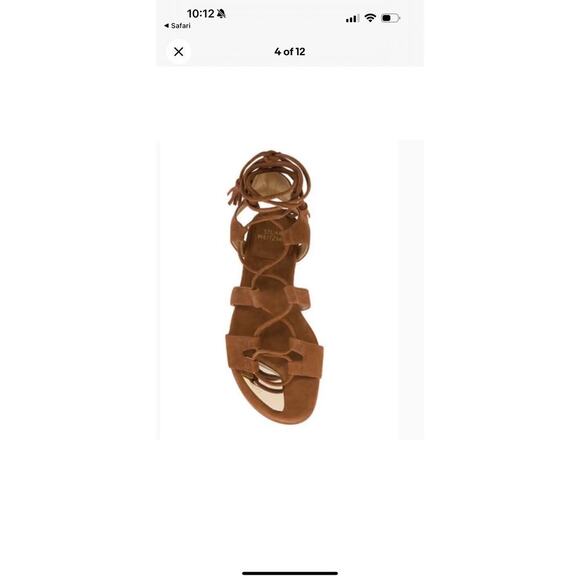 STUART WEITZMAN ROMANFLAT TIE STRAPPY GLADIATOR AMARETTO SUEDE SANDAL SZ 10 NEW - Picture 3 of 8